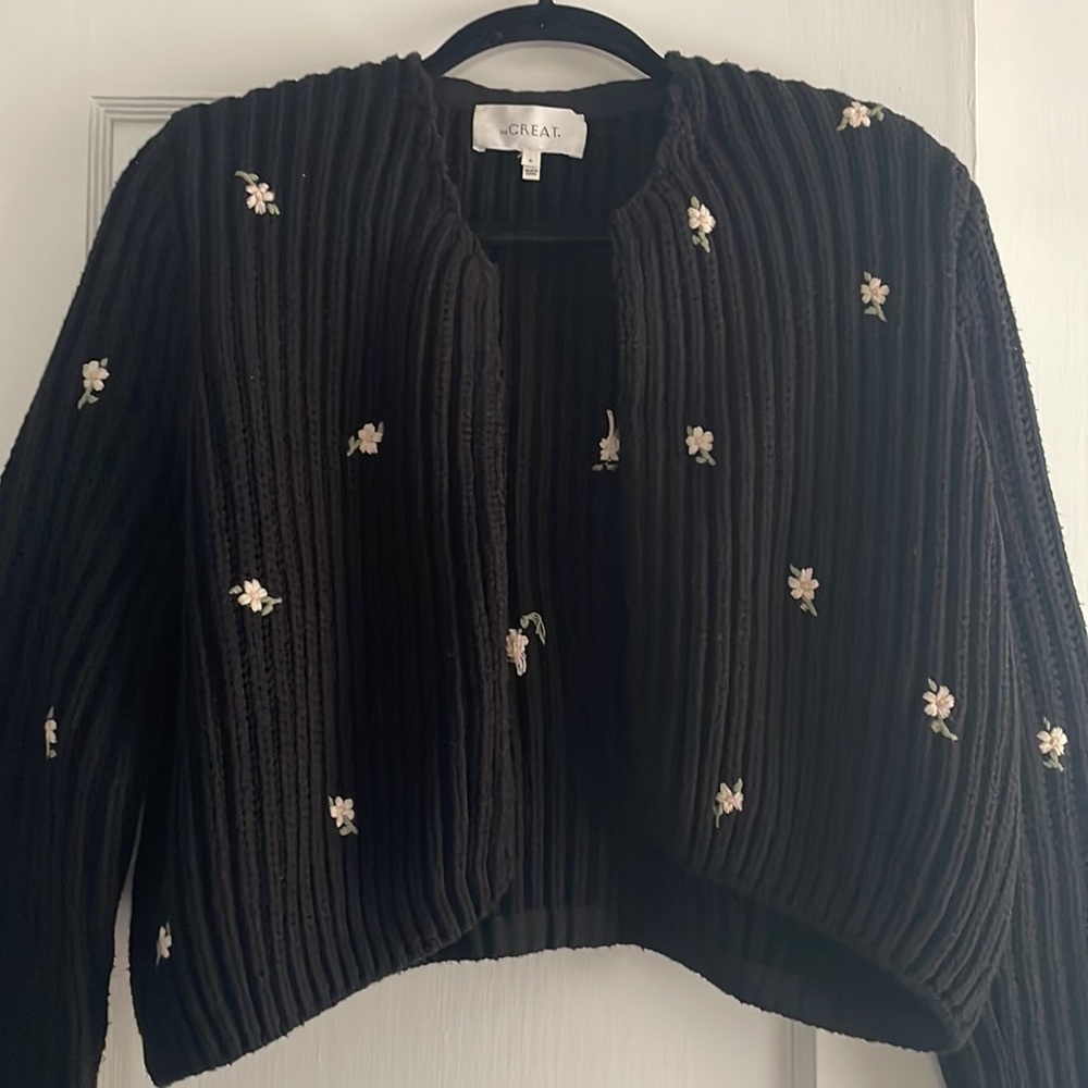 The GREAT. Floral Embroidered Cropped Cardigan - Picture 3 of 8